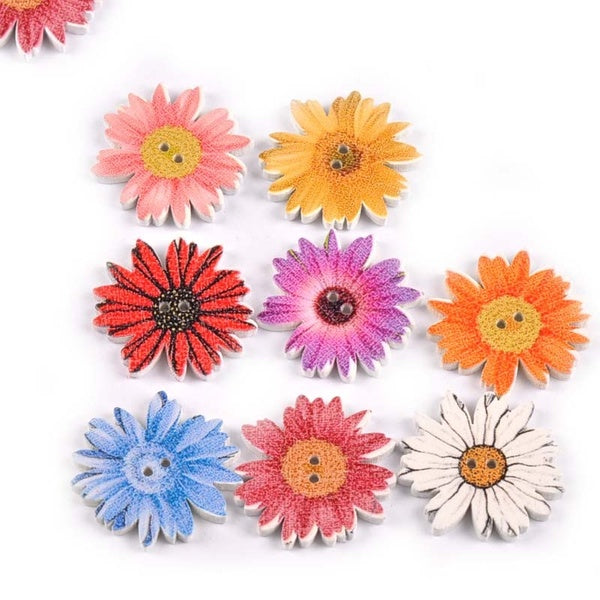 50Pcs Mixed Sunflower Wooden Crafts And Scrapbooking Buttons For Sewing Clothing 2 Holes Flatblck Painting Wood Buttons MT1558