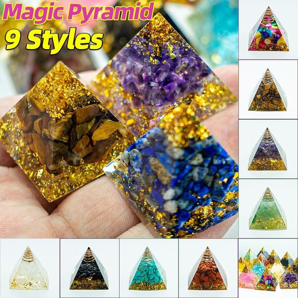 Art Magic Pyramid 9 Styles Energy Pyramid Reiki Natural Amethyst Crystal Sphere Constellation Chakra Resin Quartz Cristal Stone Energy Healing Yoga M