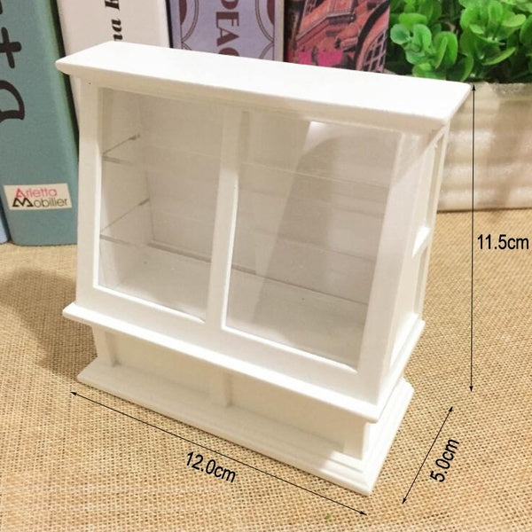 1-12 Dollhouse Miniature Furniture Wooden Food Bakery Display Shelf Cabinet Show Case Decor White