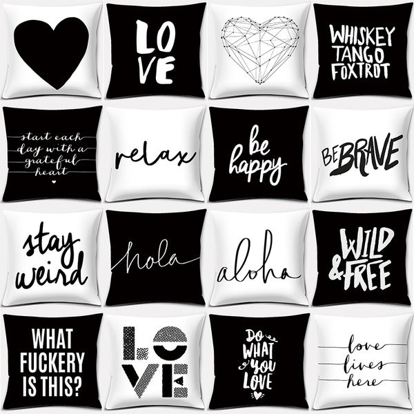 Black and white English sentence series printed square home decoration pillowcase (45cm * 45cm)