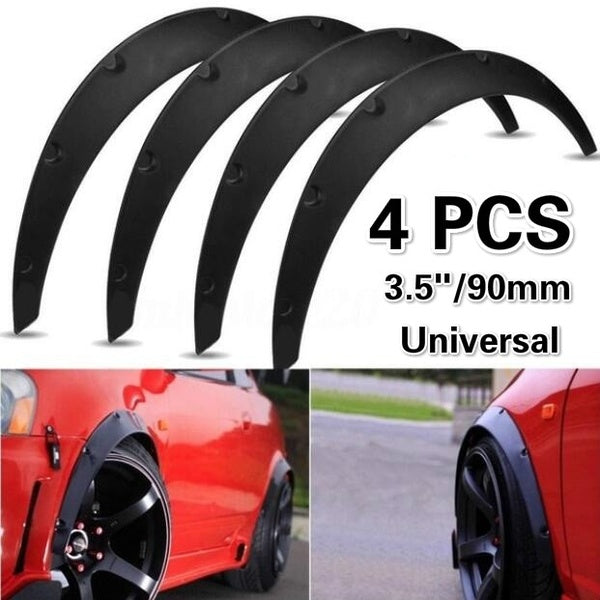 3.5"-90mm 4Pcs Universal Flexible Car Fender Flares Extra Wide Body Wheel Arches Fender Flares Widened Decorative Plate Fender Trim Kit Set Tires Arm