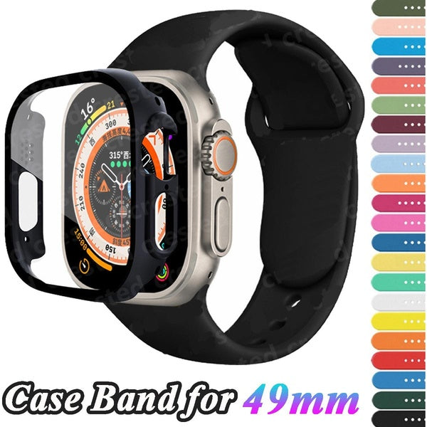 Tempered Glass with Case+Silicone Band for Smart Watch Ultra 49mm Sport Watchband PC Screen Protector Bumper Cover Accessories Bracelet Strap Bracele