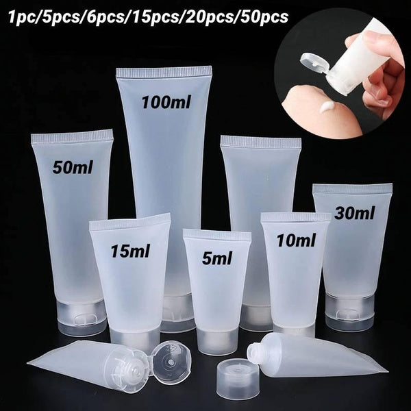 1pc-5pcs-6pcs-15pcs-20pcs-50pcs Frosted Plastic Soft Tube Refillable Empty Squeeze Bottle Flip Cap Bottle Cosmetic Cream Lotion Shampoo Travel Contai
