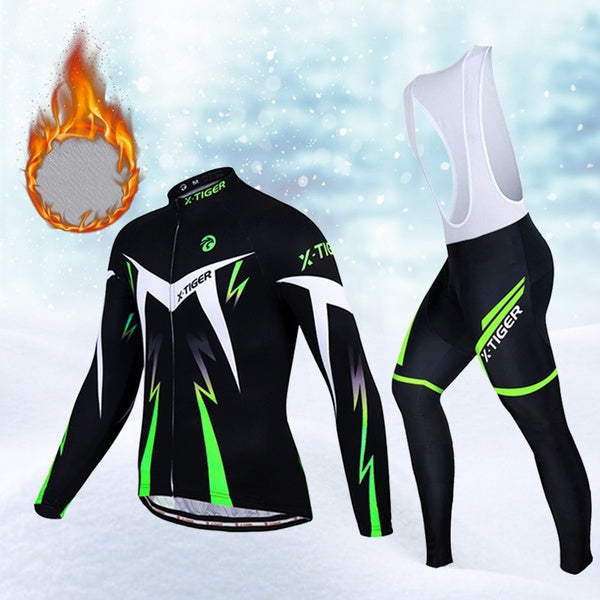 X-TIGER Men's Cycling Jersey Suit Winter Thermal Fleece Long Sleeve Mountain Bike Road Bicycle Shirt Padded Pants
