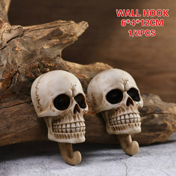 1-2PCS Skull Head Single Wall Hook Resin Skeleton Shaped Utility Wall Mounted Hook Decorative Gift