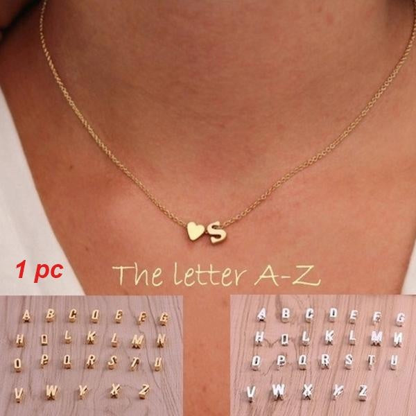 26 Letters Long Sweater Chain Choker Necklace Tiny Love Heart Pendants for Women Chain Necklace