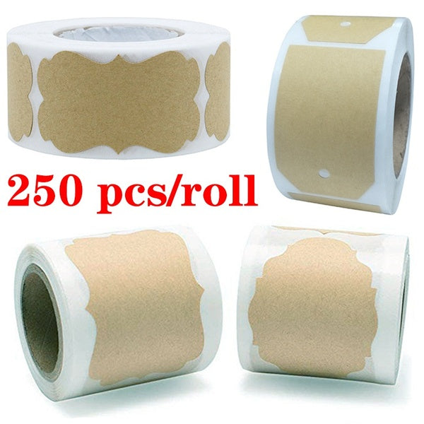 250 Pieces-Roll Blank Kraft Label Stickers for Jars Glass Bottles DIY Gift Packaging Seal Label Stickers Handmade Stickers Decorative Stickers