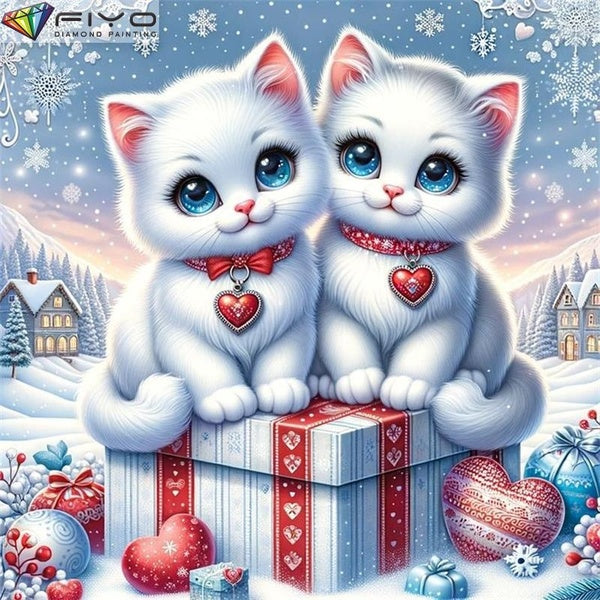 FIYO Cute Cat DIY 5D Diamond Painting Full Drill with Number Kits Home and Kitchen Fashion Mosaic Diamond Painting Canvas Wall Decoration Gift Crafts