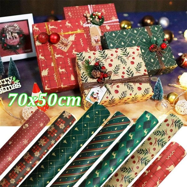 8 Style Thanksgiving Christmas New Year Gift Wrapping Paper Santa Claus Retro Holiday Festival Xmas Wrapping DIY Supplies 70*50cm