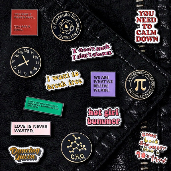 Personality Simple Symbol Formula Pattern Oil Brooch Denim Bag Badge Best Friend Party Gift