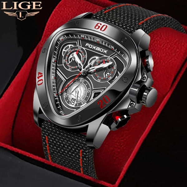LIGE Marque FOXBOX Hommes Creative Grand Cadran Montre Bracelet En Nylon Montres De Sport Militaires pour Hommes Date Chronographe Horloge Quartz Mon