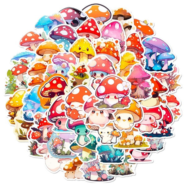 10-50pcs Fantasy cartoon Mushroom Stickers Cute art Mushroom graffiti Stickers for DIY Luggage Laptop Skateboard Motorcycle Bicycle Stickers