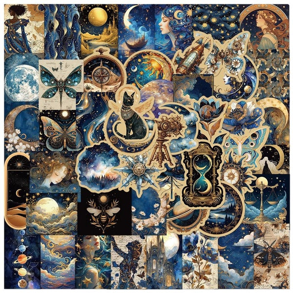 10-50pcs Vintage Astronomy Universe Planets Stickers Galaxy Moon Astrology Aesthetic Journal Stickers Graffiti Stickers for DIY Luggage Laptop Bicycl