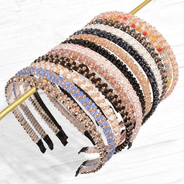 Double Rows Sparkly Beaded Hair Hoops Crystal Rhinestone Headbands for Women Girls Narrow Hair Bands Hair Accessories