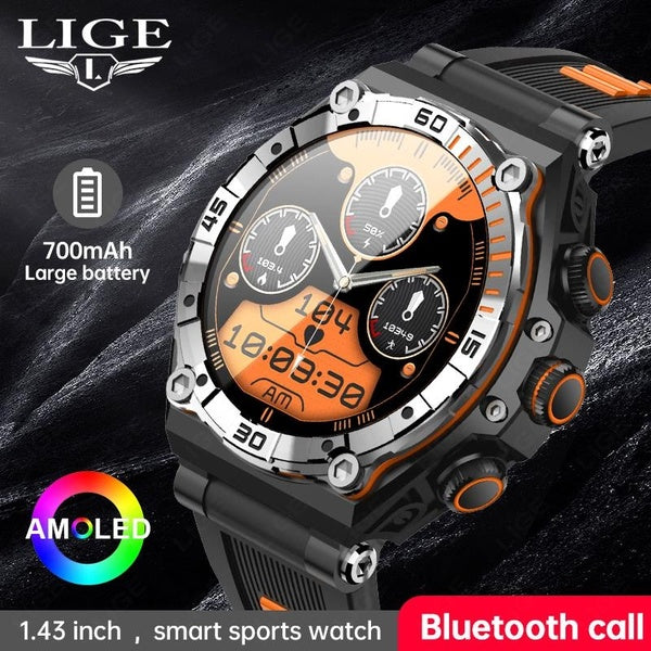 LIGE Montre Intelligente 700MAH Homme Sports de Plein Air NFC Bracelet Double Puce Bluetooth Appel Étanche IP68 AMOLED HD Écran Nouvelle Smartwatch