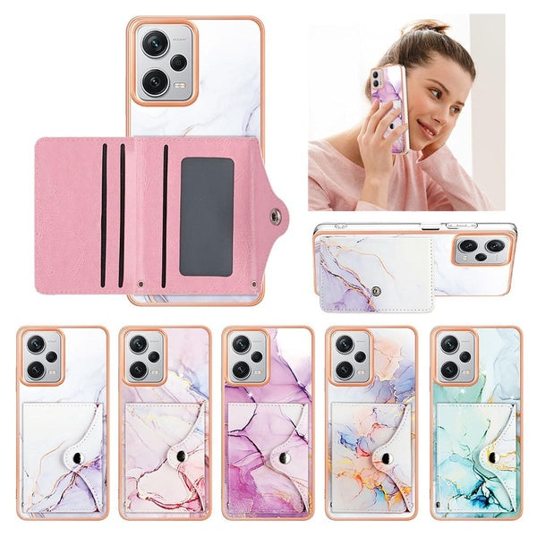 Étui à rabat en cuir PU avec motif marbre et emplacements pour cartes pour femmes et filles, double fermoir magnétique pour Moto G04 4G & G24 4G & G34 & G8