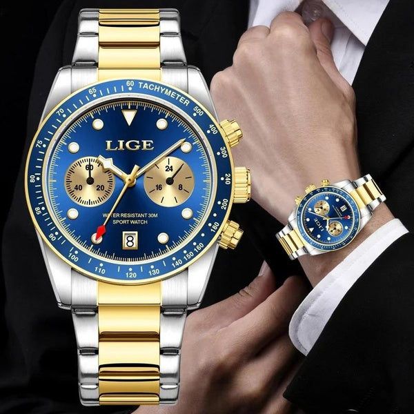 LIGE montre pour hommes Top marque de luxe en acier inoxydable montre à Quartz calendrier lumineux étanche montre décontractée avec boîte