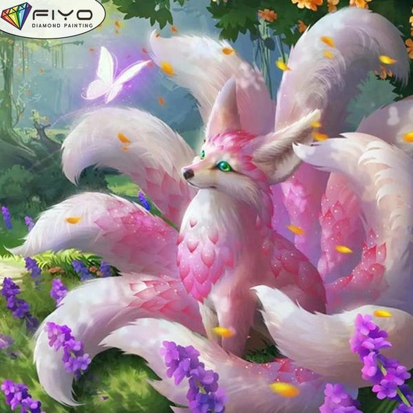 FIYO DIY 5D Foxes Diamond Painting Full Drill with Number Kits Home and Kitchen Fashion Mosaic Diamond Painting Canvas Wall Decoration Gift Crafts fo