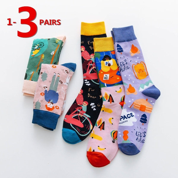 1-3 Pairs Women Men's Socks Fashion Cartoon Funny Socks Hip Hop Personality Socks
