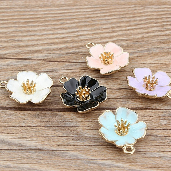 20pcs Enamel Flower Alloy Accessories Hibiscus Pastel Colors Pendant 20*24MM Cherry Blossom Charms DIY Jewelry Making Accessories