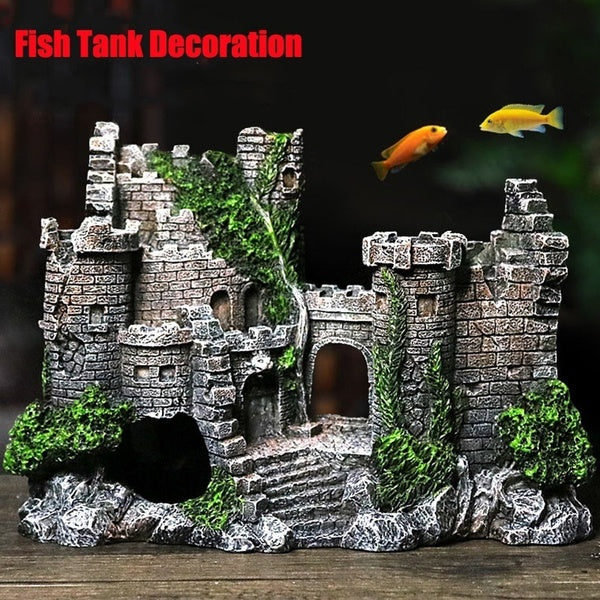 New Resin Artificial Fish Tank Decorations Ancient Castle Landscaping for Aquarium Rock Cave Building Decoration Aquarium Accessorie 2 Styles