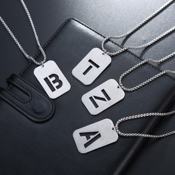 Fashion 26 Letters Couple Necklace Stainless Steel Necklace Military Army Dog Tags Pendant Link Chain Necklaces Jewelry Choker 26 Kinds of Choices fo