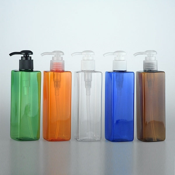 250ml Plastic Empty Square Bottle with Press Pump Refillable Shampoo Cosmetic Storage Container