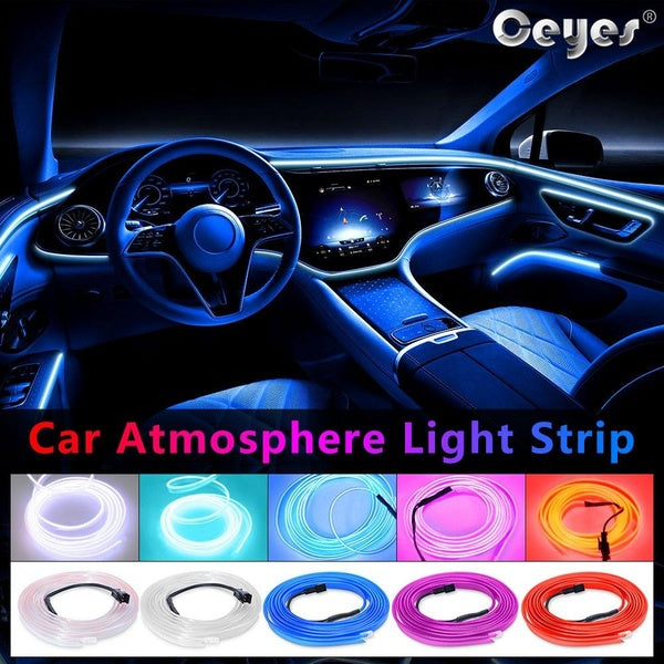 Ceyes 2m-5m Car Interior Atmosphere Lighting LED Strip 5V DIY Flexible EL Cold Light Line Tube With USB Auto Decoration Ambient Lamp (5 Colors)