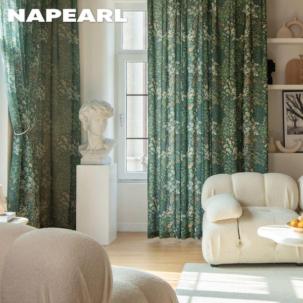 1PC NAPEARL Blackout Green Curtain Printed Plant Leaves Pattern Window Curtain Sheer Living Room Home Decor