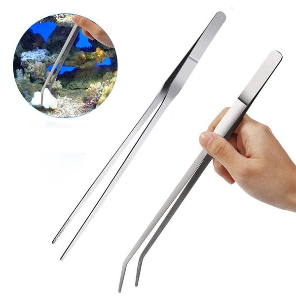 Aquarium Tweezers Pliers Stainless Steel Straight Curved Long Tweezers for Fish Aquarium Accessories Cleaning Feeding Tongs
