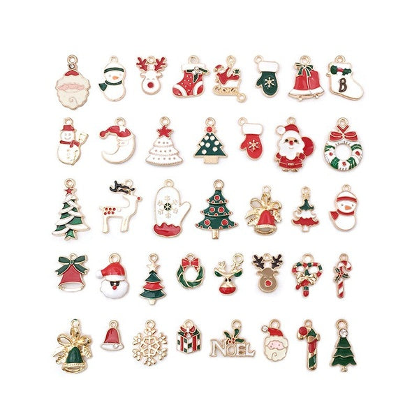 Semitree 38pcs Mixed Style Christmas Bracelet Oil Drop Charms Santa Claus Necklace Pendants DIY Jewelry Making Hadmade Findings