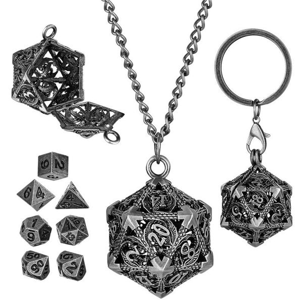 Small Portable Keychain with Hollow D20 Metal Case 7pcs Polyhedral Dice Set Role Play Gaming Accessory Dices