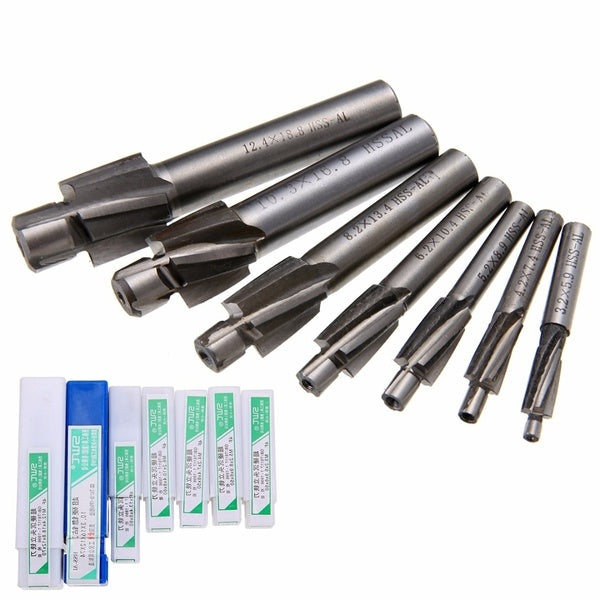 7pcs M3.2-M12.4 Pilots Slotting Tool Counterbore End Mill Cutter Slot Drill Bit