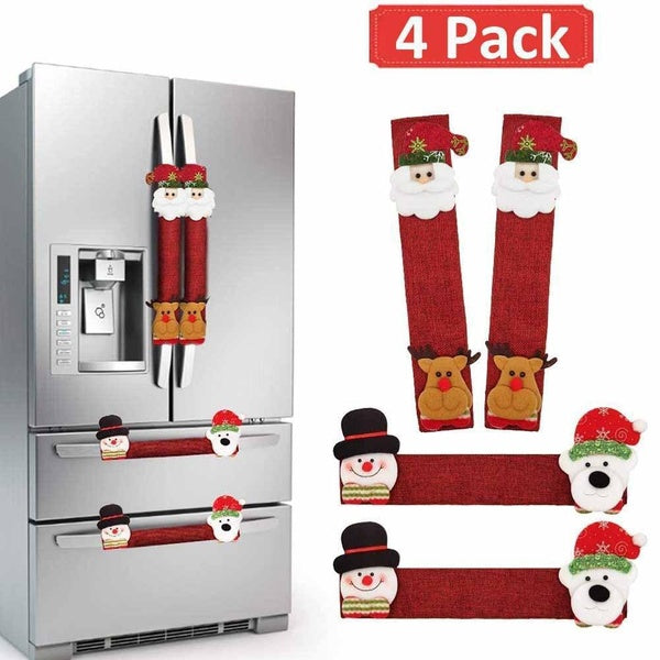Christmas Refrigerator Door Handle Covers Set of 4, Santa Snowman Kitchen Appliance Handle Covers Fridge Microwave Oven Dishwasher Door Handle Protec