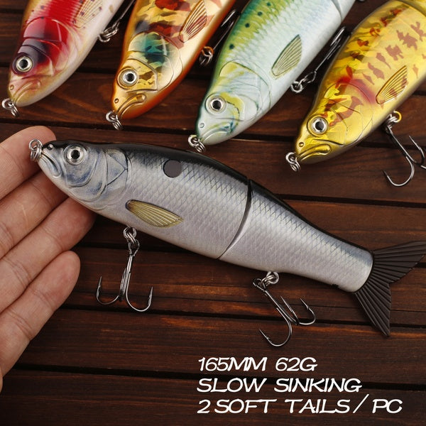 1PC 16.5cm 62g Sinking Glide Bait Hard Body with Soft Tails Swimbait Slide Shad Lures 165S Wobblers Fishing Tackle