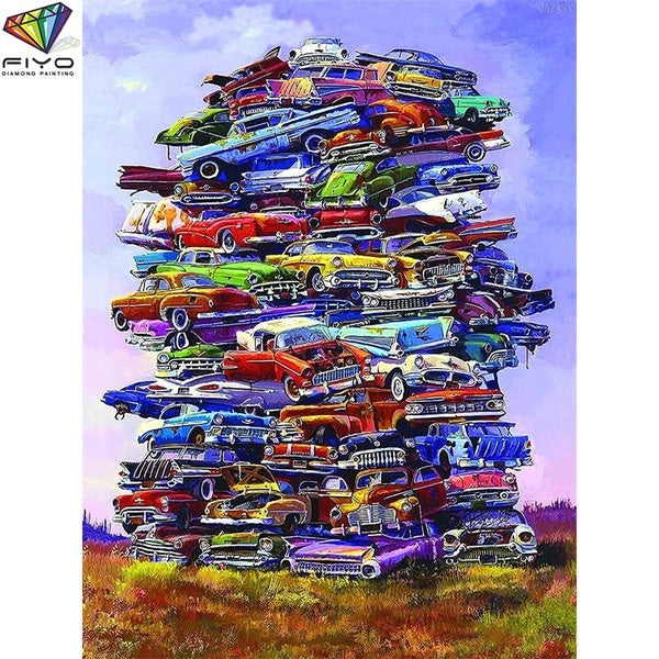 FIYO Car DIY 5D Diamond Painting Full Drill with Number Kits Home and Kitchen Fashion Mosaic Diamond Painting Canvas Wall Decoration Gift Crafts for