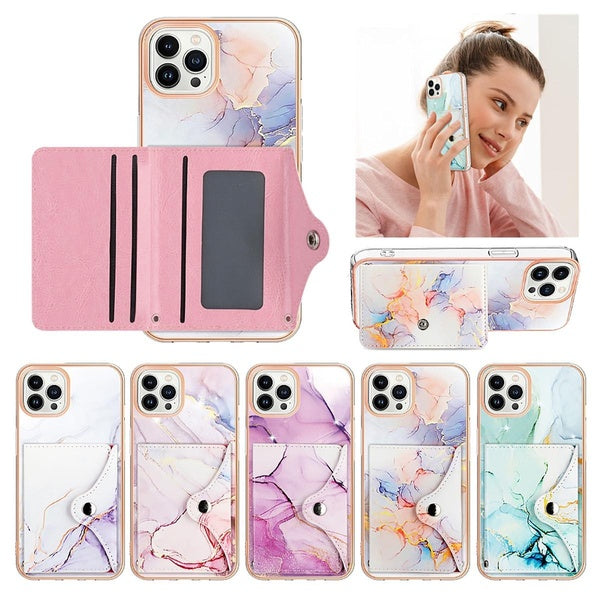 Étui à rabat arrière en cuir PU avec béquille et emplacements pour cartes pour femmes et filles, double fermoir magnétique pour iPhone 15 15Pro 15Pro