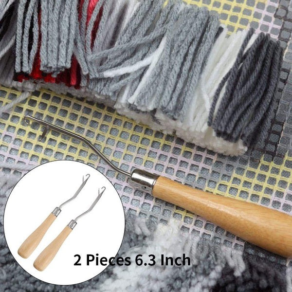 2 Pieces 6.3 Inch Wooden Bent Latch Hook Crochet Needle, Knitting Tool for Rug Making and Art Crafts-50