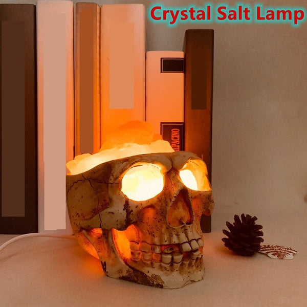 USB Indoor Lighting Household Lighting Creative Skull Salt Stone Lamp Dimmable LED Resin Desktop Decoration Table Lamp Horror Ghost Head Night Light
