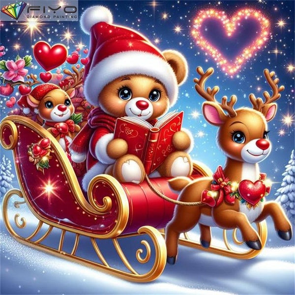 FIYO Christmas Bear DIY 5D Diamond Painting Full Drill with Number Kits Home and Kitchen Fashion Mosaic Diamond Painting Canvas Wall Decoration Gift
