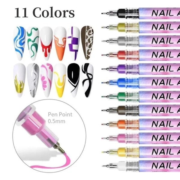 12Colors Nail Art Drawing Graffiti Pen Gel Pencil Plastic Waterproof Painting Liner Brush White Marker Pen Nail Manicure Decoration Tools