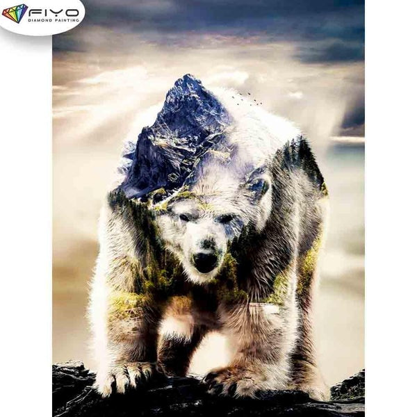 FIYO Landscape Bear Diamond Painting Kits For Adults DIY 5D Diamond Mosaic Diamond Painting Home and Kitchen Fashion Canvas Pictures Wall Decoration