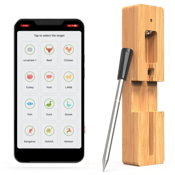 Wireless Meat Thermometer, Food Thermometer with 229ft -70m Long Range, Smart App Control, Charging Dock, USB C Cable, Kitchen for Oven, Grill BBQ, S