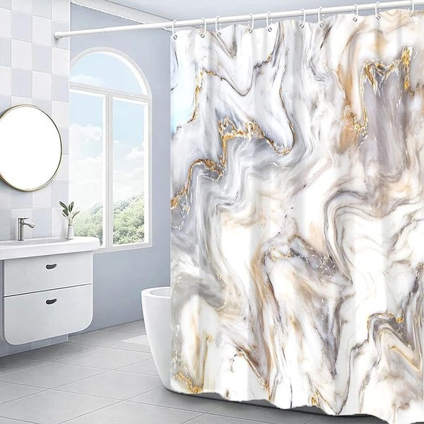 Bathroom Mildew-Resistant Shower Curtain, Marble Print Fashion Bathroom Shower Curtain, Machine Washable Breathable Quick-Dry Shower Curtain - Metal