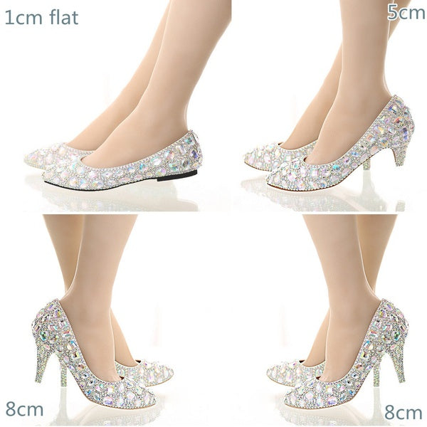 Chaussures de mariage pour femmes cristaux irisés scintillants pierres précieuses chaussures de mariage plates talons hauts et bas cristaux de mariée