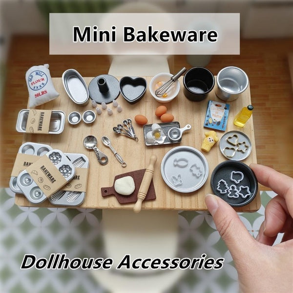 1:12-1:6 Dollhouse Accessories Mini Bakeware Dollhouse Kitchen Baking Tools Miniatures Mini Cookie Mold-Measuring Spoon-Muffin Pan-Bread Pan-Cake Pan