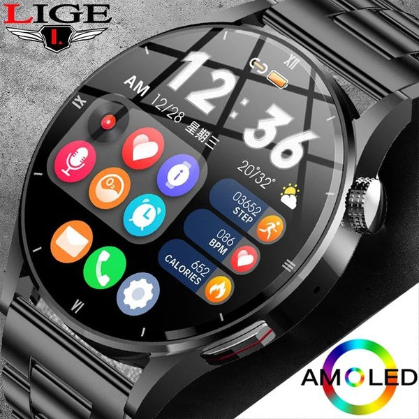 Montre LIGE pour hommes montre intelligente AMOLED HD écran détection de la température corporelle Ai Smart Voice Smartwatch 2023 Bluetooth horloge d