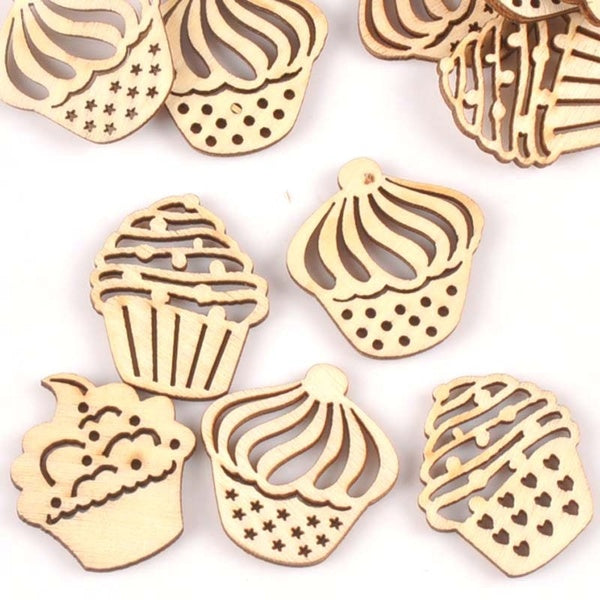25pcs Mix Hollow Out Cake Wooden Ornament DIY Crafts Home Decoration Scrapbook Unfinished Wood Slices Accessories