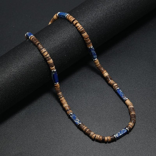 Bohemian Men Necklace Natural Coconut Bead Collar Emperador Stone Short Colar Beach Accessories Gift For Him Wood Jewelry Matron Inn