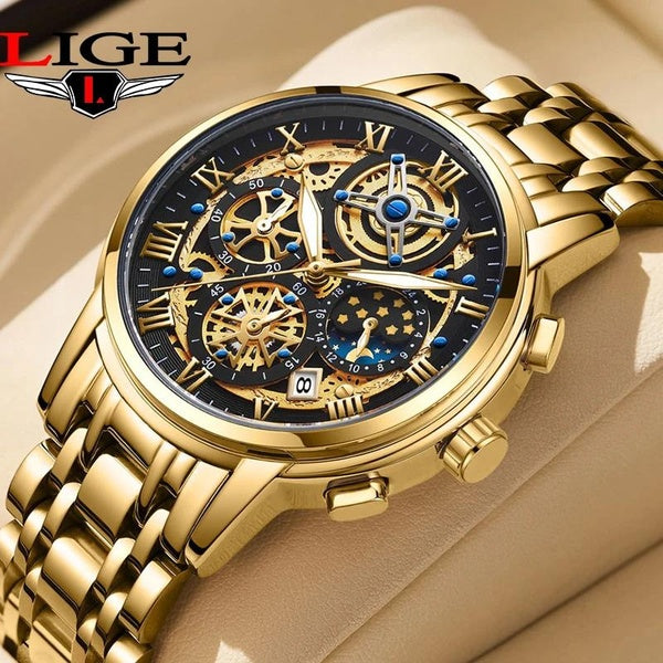 LIGE - montre étanche pour hommes, marque de luxe, mode affaires, sport, Quartz, chronographe, 2024